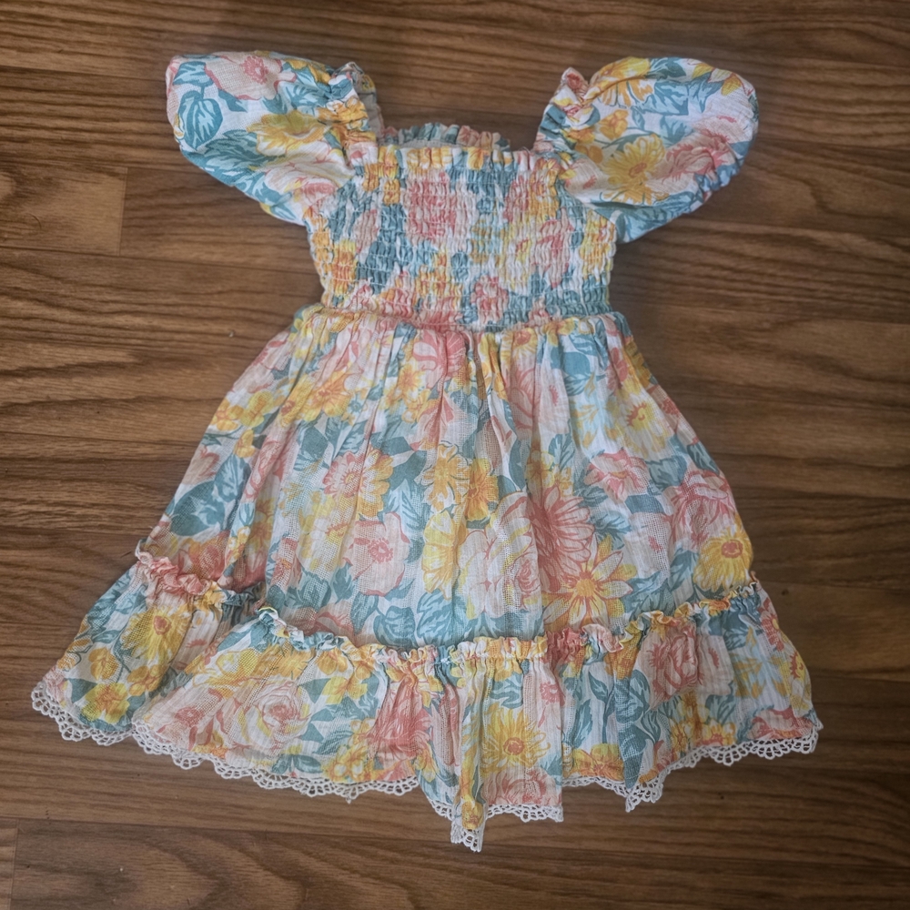 Joie Pink and Blue Off the Shoulder Sundress with Puff Sleeves